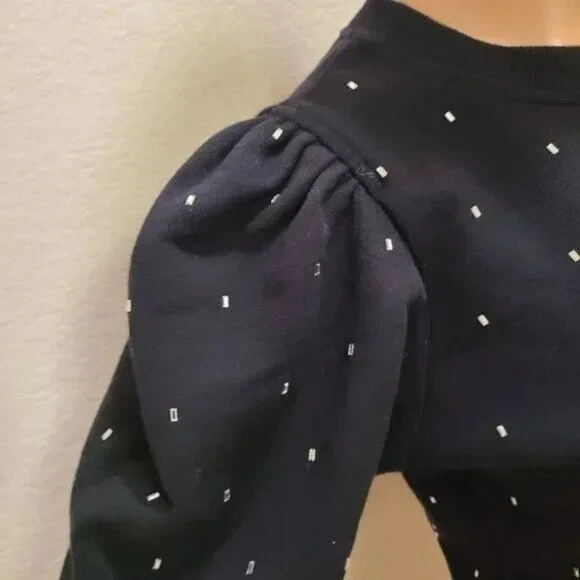 A.L.C. AZALIA RHINESTONE STUDDED PUFF-SLEEVE SWEATSHIRT TOP - Picture 3 of 3